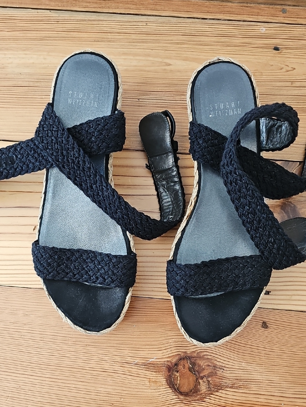 Stuart Weitzman Black Braided Wrap Espadrille Sandals